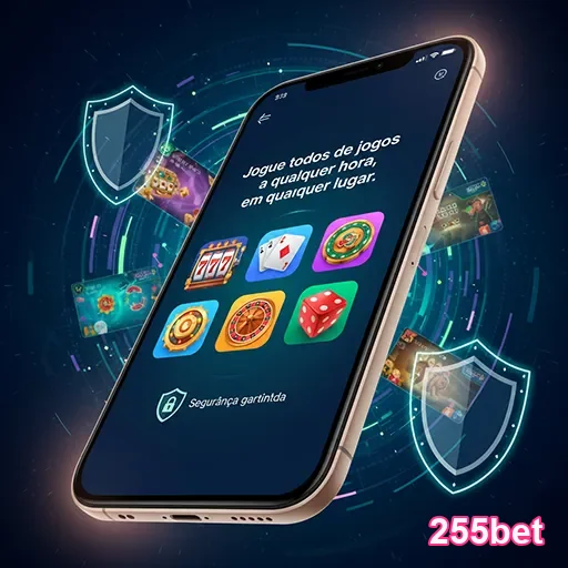 Imagem de smartphone exibindo o app casino 255bet com ambiente de jogo no mobile